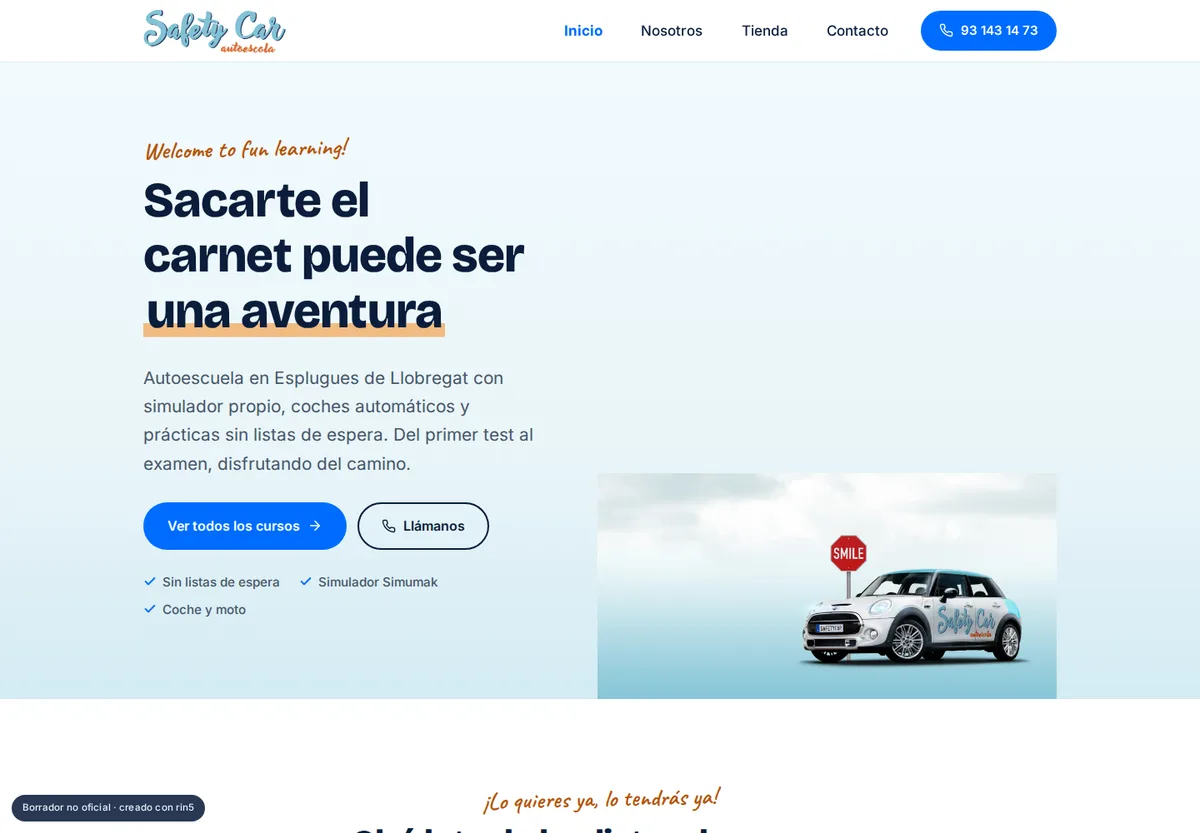 Home de la web de demostración de Safety Car, hecha por rin5